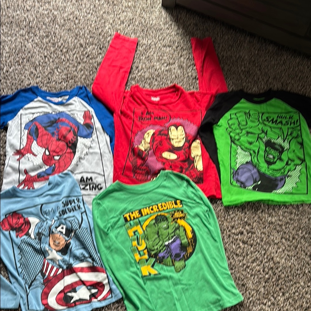 Marvel Kids Long Sleeve Tees - Red, Green, Blue